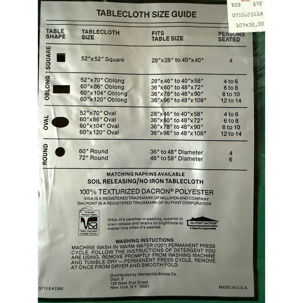 DIPLOMAT VISA Vintage Green Tablecloth -First‎ Lady Comparison Invited - 60x120